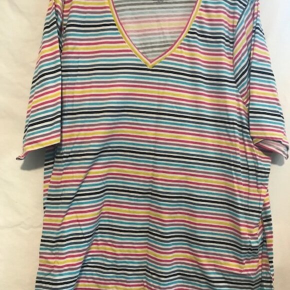 Lane Bryant 'Perfect Sleeve Tee' Sz 26/28 Striped V Neck - Picture 1 of 4